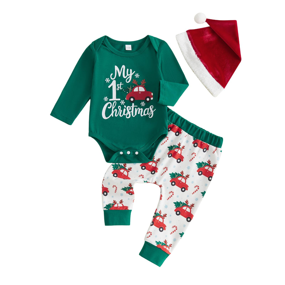 My First Christmas Baby Boy Outfit Romper Pants Hat H8804