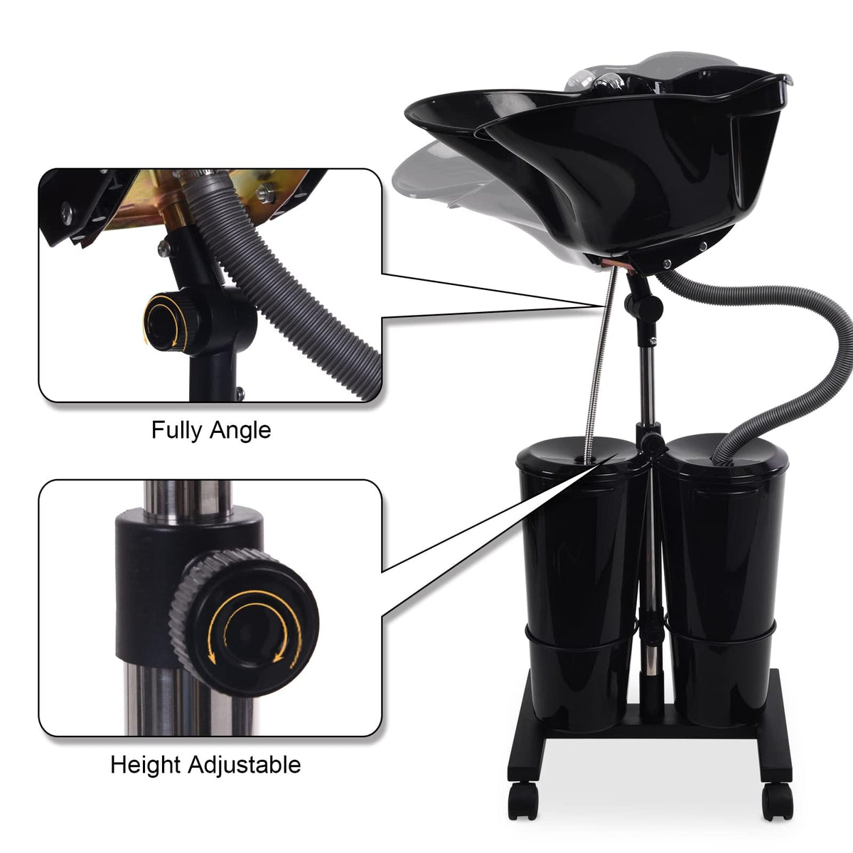 Portable Shampoo Bowl with Electric Pump and 2 Water Tanks, Height and Angle Adjustable Black Y223