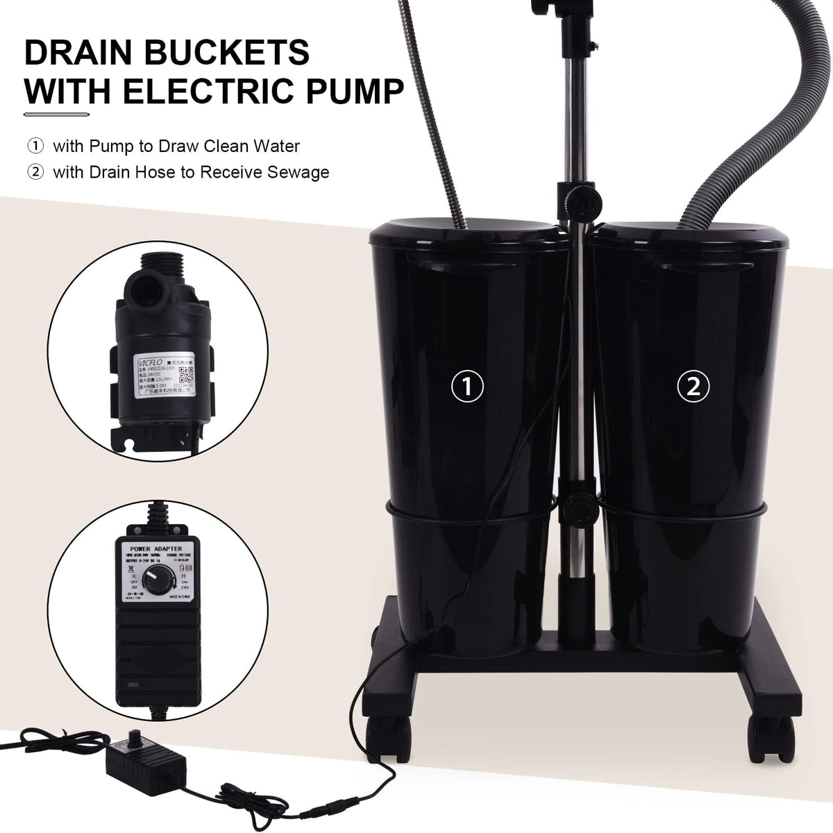 Portable Shampoo Bowl with Electric Pump and 2 Water Tanks, Height and Angle Adjustable Black Y223