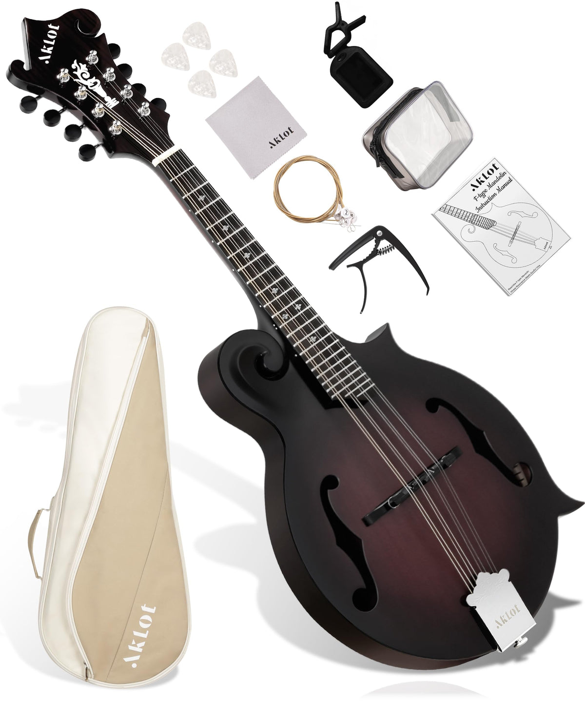 Hand-Carved Mahogany Acoustic Mandolin with Padded Bag B1870