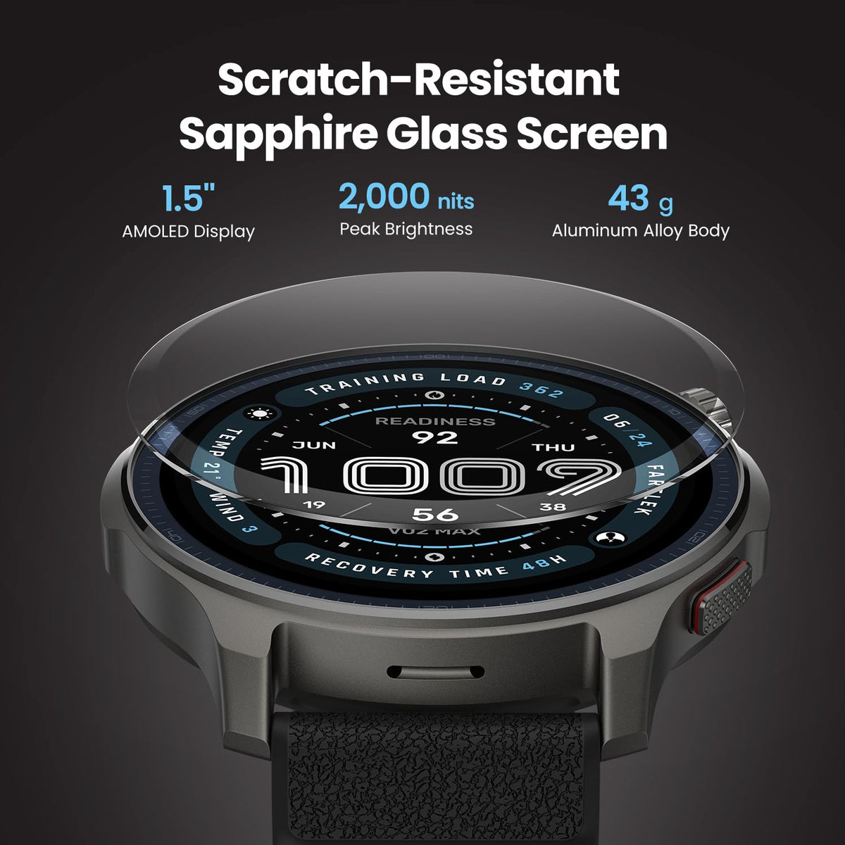 47mm AMOLED Sapphire Glass Smart Watch A188