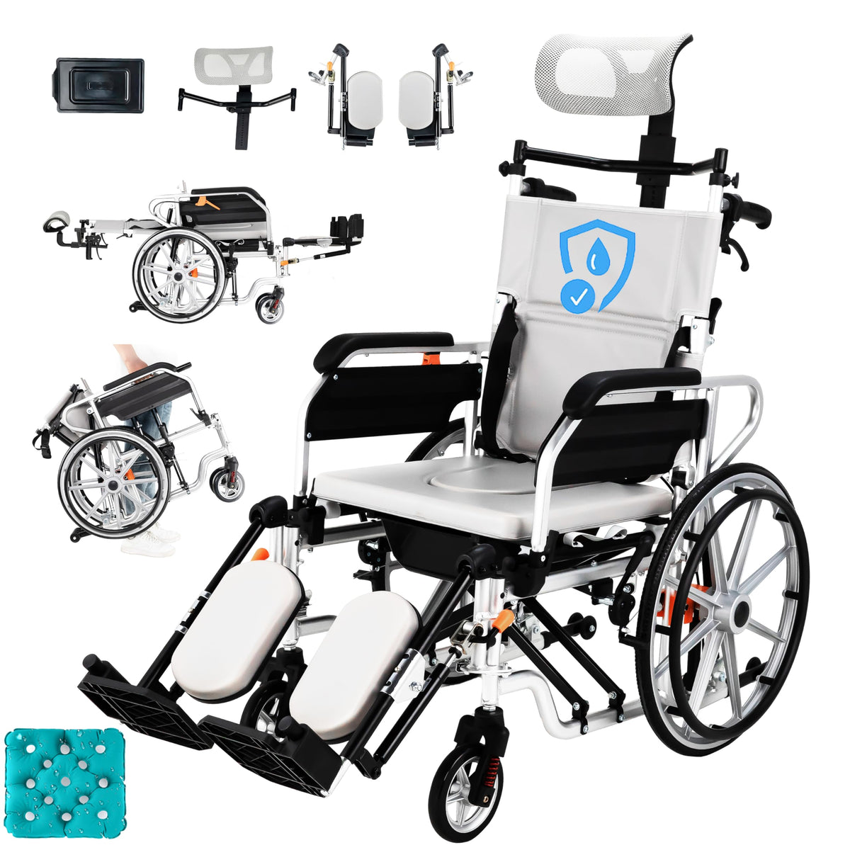 5-in-1 Reclining Wheelchair with 18.5" Wide Seat X942506
